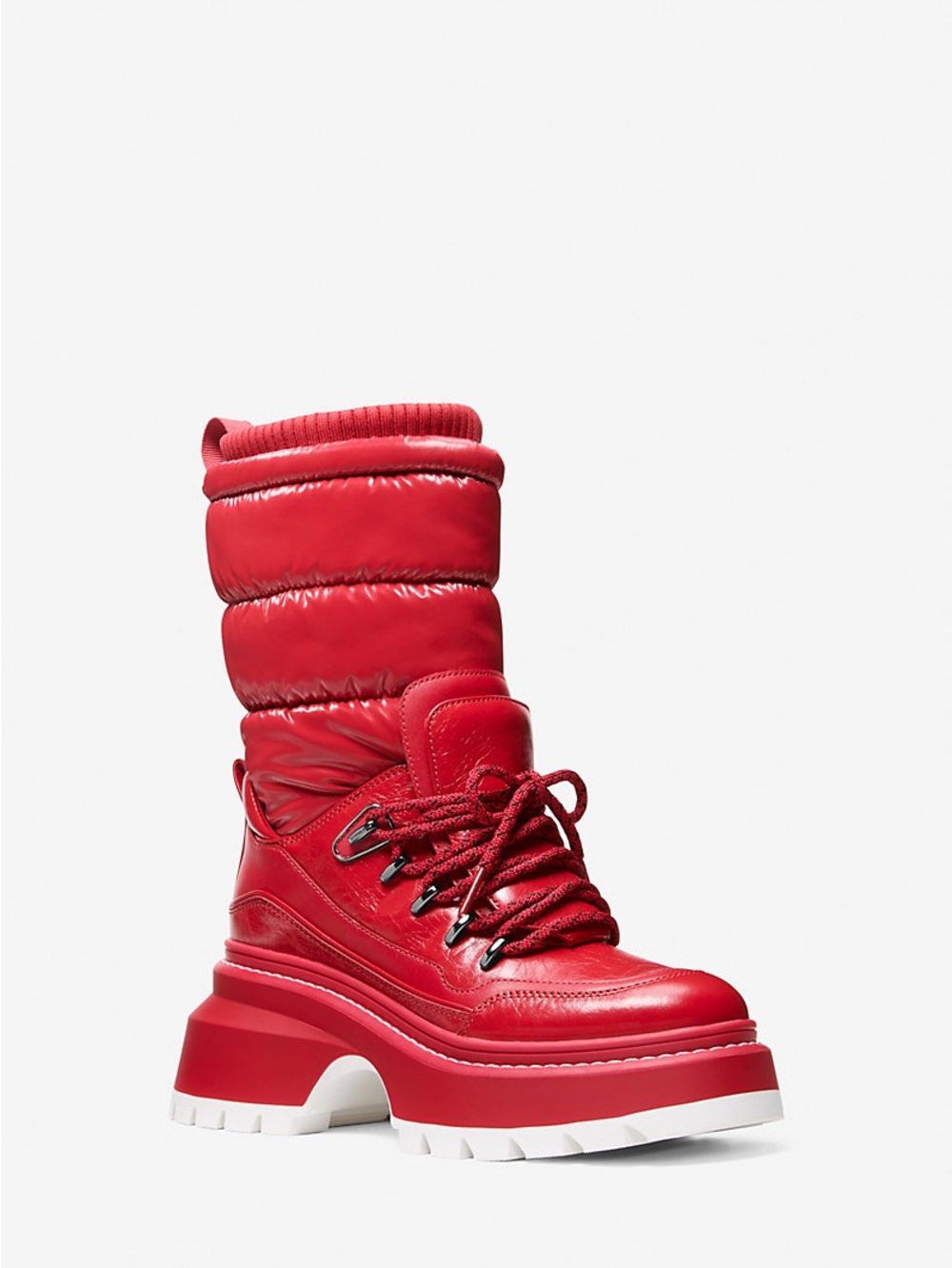 New $275 Michael Kors Shiloh Boot Metallic Leather Crimson 8M Lug Sole NWOB
